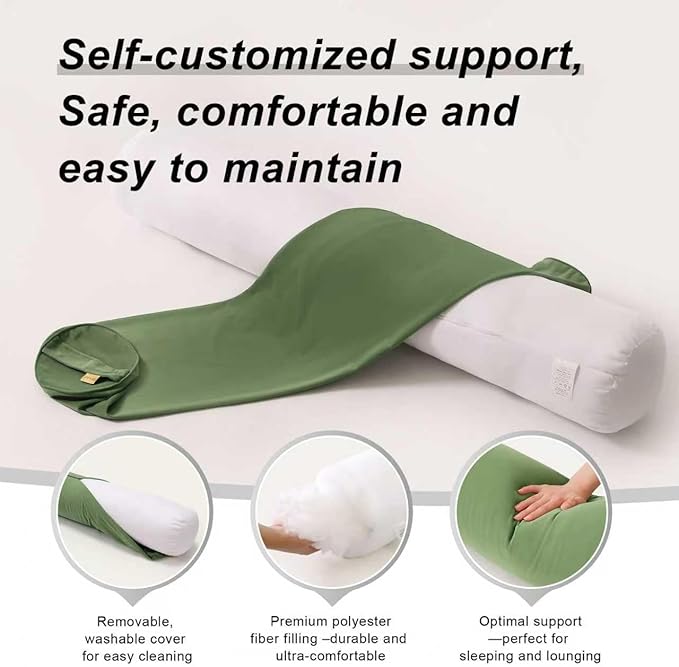 Body Pillow for Adults,Long Round Pillow,Big Cylindrical Pillow,Large Full Bolster Pillows for Side Sleepers (Olive Green, 39.37"*7.87")