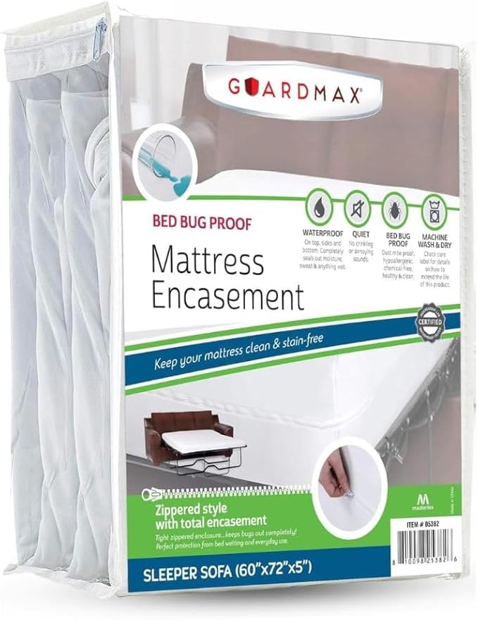 Guardmax Sleeper Sofa Mattress Encasement with Zipper, Waterproof, Bed Bug Proof, and Dust Mite Proof Mattress Protector for Bed up to 5" Deep, Zippered All Around Jersey Knitted Cover