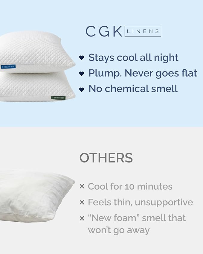 Cooling Pillow Queen Size Pack of 1 - Breathable Cooling Bed Pillows for Hot Sleepers - Adjustable Shredded Memory Foam - Soft or Firm, Supportive for Side, Back and Stomach Sleepers - Washable Cover