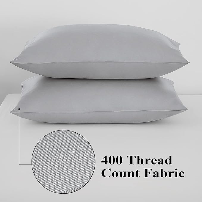 100% Egyptian Cotton King Pillow Protectors Set of 4, 400 Thread Count Sateen Weave Cooling Pillowcase, Easy Care Zippered Style Pillow Covers (4 Pack, Gray, King)