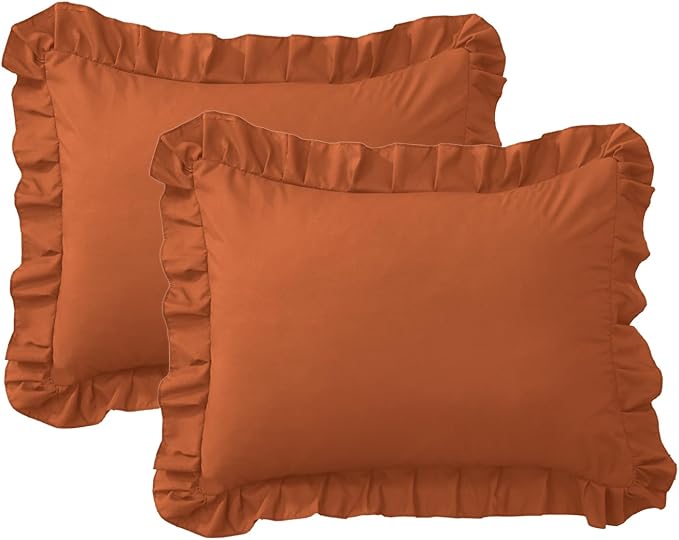 Ruffle Pillow Cases Standard Size Set of 2 –Soft Wrinkle Resistant Brushed Microfiber Ruffled Pillowcases –Envelope Pillow Shams Cover Festive Gift for Hotels,Guest Rooms 20x26 Inch (Tangerine)
