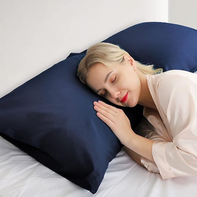 Warmstar Cotton Pillow Cases Queen Size Set of 2, 600 Thread Count Pillowcases 20x30 Inches, Soft Long Staple Cotton Pillowcases Breathable with Envelope Closure,Navy Blue