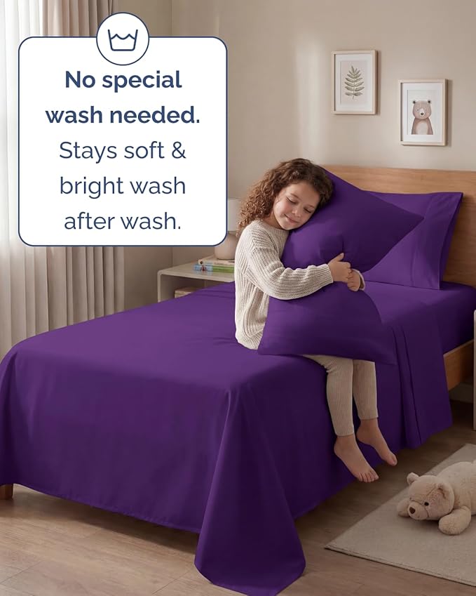 Twin 4 Piece Sheet Set - Comfy, Breathable & Cooling - Hotel Luxury Bedding for Women, Men, Kids, Teens and Children - 1 Flat & 1 Fitted Sheet & 2 Pillowcases w/ Deep Pockets - Wrinkle Free - Purple