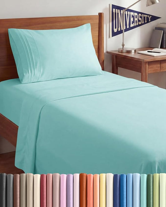 Twin XL Size 3 Piece Sheet Set - Comfy Breathable & Cooling Sheets - Hotel Luxury Bed Sheets for Women & Men - Deep Pockets, Easy-Fit, Soft and Wrinkle Free Sheets - Spa Blue Oeko-Tex Bed Sheet Set