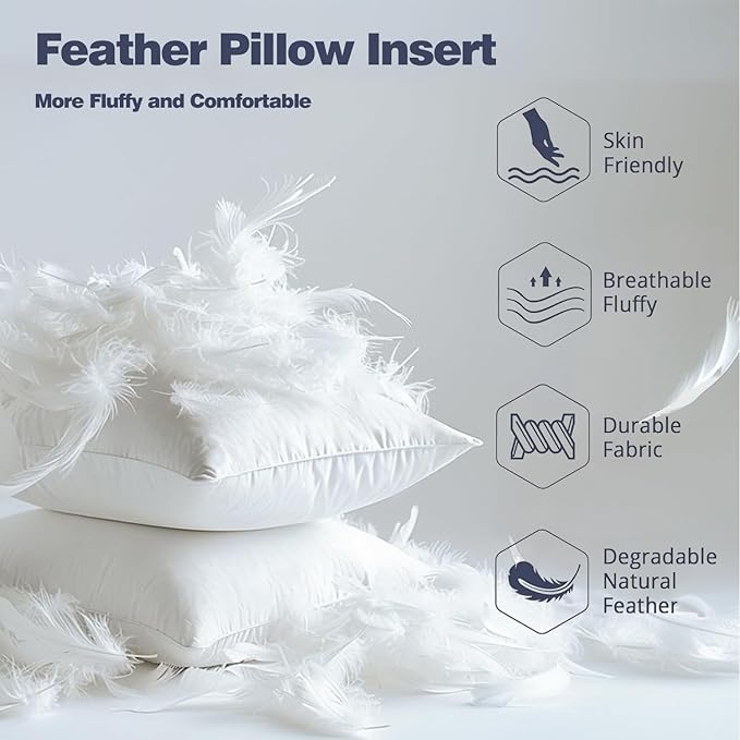 14x22 Down Feather Pillow Inserts Set of 2, 100% Organic Cotton Bedding Throw Pillow Inserts Firm Large Lumbar Pillows in Bed Decorative Pillows for Couch