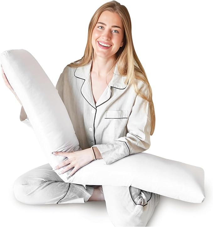 Body Pillow for Side Sleeper, 9x48 Inches Full Body Pillow with Cover, Made with Soft Material and Filled with Polyester for Adults, Adjustable Inner Core, (Pillow with White Cover)