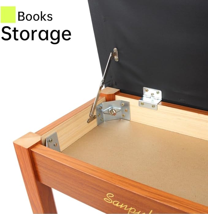 Sanpuli Solid Wood Duet Piano Bench with Storage, Piano Stool and Padded Cushion, Keyboard Bench with Bookcase, Piano Chair and Piano Seat with High-Density Sponges.