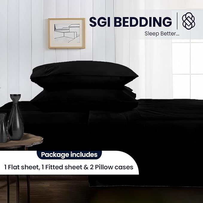 SGI bedding 100% Egyptian Cotton Sheets Queen Size – 600 Thread Count Sheets Set, Soft, Cooling, 15" Deep Pocket, Luxury Hotel Bedding, Breathable, Durable - Black