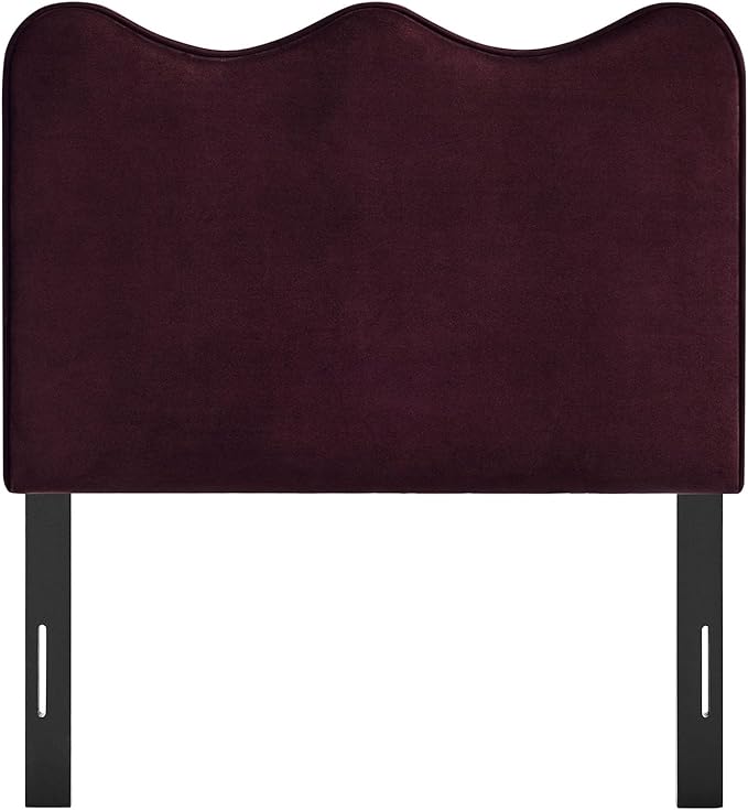 Monday Athena Twin Size Performance Velvet Adjustable Headboard in Mulberry - with Scalloped Wave Design and Stain-Resistant Velvet Upholstery