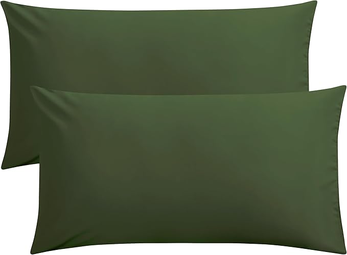 FLXXIE King Pillow Cases Set of 2, Soft Microfiber Pillow Covers with Envelope Closure, Wrinkle, Fade and Stain Resistant Pillowcases, 20x36, Olive Green