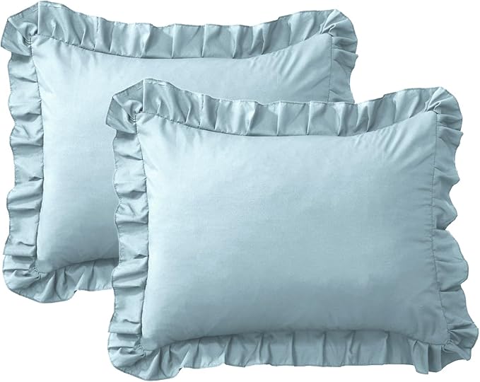 Ruffle Pillow Cases Standard Size Set of 2 –Soft Wrinkle Resistant Brushed Microfiber Ruffled Pillowcases –Envelope Pillow Shams Cover Festive Gift for Hotels,Guest Rooms 20x26 Inch (Baby Blue)