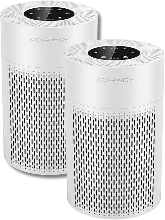 MEGAWISE 2Pack Updated Version Smart Air Purifier for Home Large Room up to 1076ft², H13 True HEPA Filter with Smart Air Quality Sensor, Sleep Mode, Quiet for Smoke, Pets Hair, Odors, White