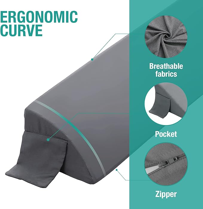 Vekkia Full Wedge Pillow Headboard/Bed Wedge Pillow for Headboard/Bed Gap Filler,Stop Loosing Your Pillows,Phone(Gray 54"x10"x6")