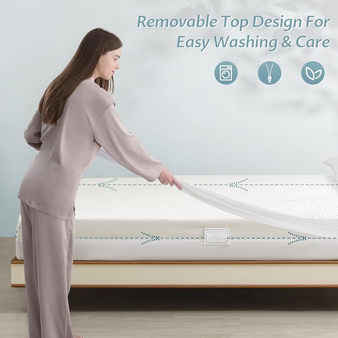 Queen Size Mattress Protector with Zipper - 100% Waterproof Zippered Mattress Cover - Soft & Cooling Noiseless Bed Mattress Covers - Top Removable Mattress Encasement 13-15" Deep