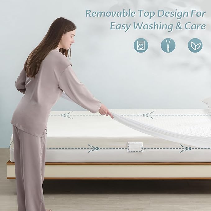 Queen Size Mattress Protector with Zipper - 100% Waterproof Zippered Mattress Cover - Soft & Cooling Noiseless Bed Mattress Covers - Top Removable Mattress Encasement 10-12" Deep