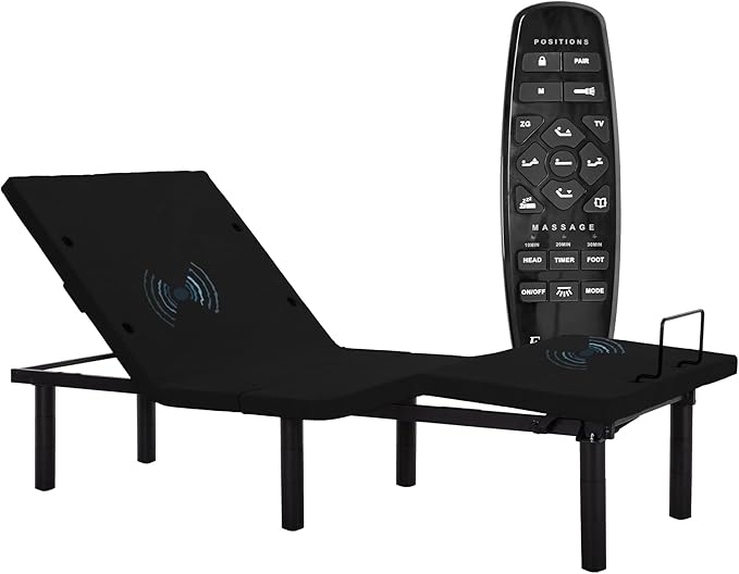 Fromann Adjustable Electric Twin XL Bed Base Frame with Massage, USB Type-C Ports, Zero Gravity, Under Bed Led Lighting and Three Leg Height (Black)