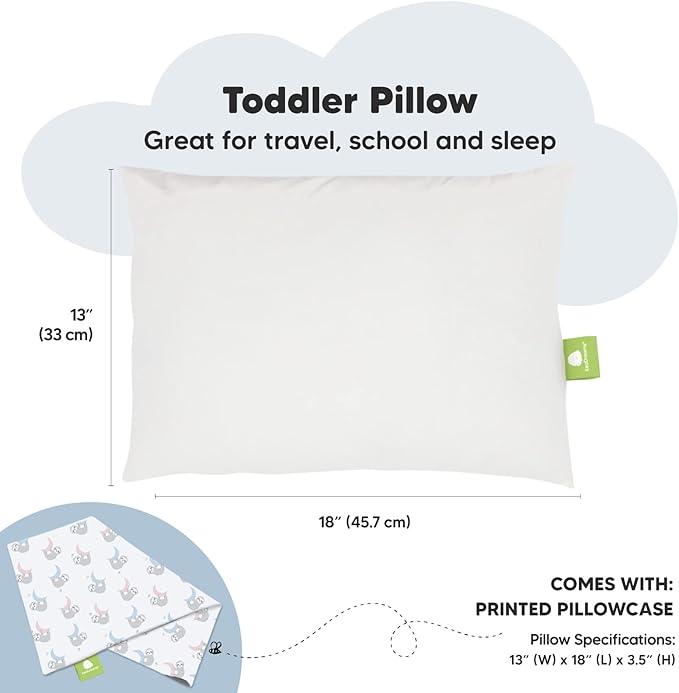 Toddler Pillow with Pillowcase - 13x18 My Little Dreamy Kids Travel Bed Pillows for Sleeping, Organic Cotton Small Pillowcase, Soft & Breathable, Machine Washable, Toddlers 2-5 years old (Moon Sloth)