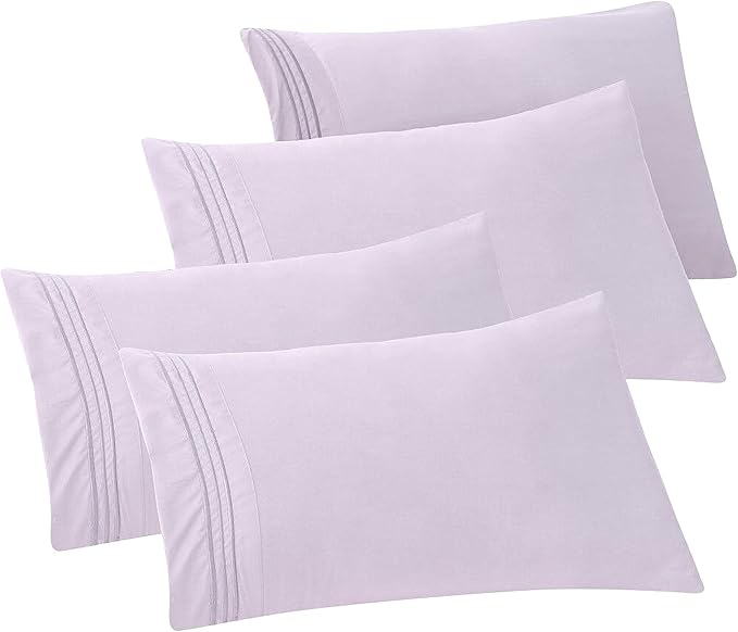 Elegant Comfort 4-PACK Solid Pillowcases 1500 Premium Hotel Quality Microfiber - Smooth Weave, Wrinkle and Stain Resistant, Easy Slip-On, 4-Piece Set, King Pillowcase, Lilac