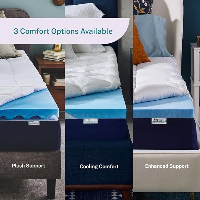 Sleep Innovations Dual Layer 4 Inch Memory Foam Mattress Topper, Twin Size, Medium Support, 2 Inch Cooling Gel Memory Foam Plus 2 Inch Pillow Top Cover