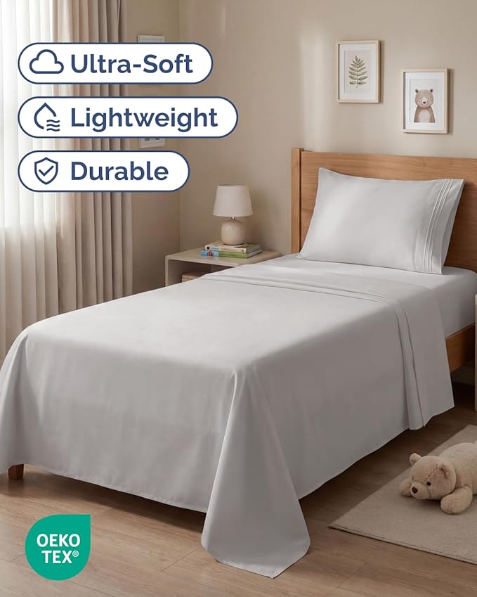 Twin Size 3 Piece Sheet Set - Comfy Breathable & Cooling Sheets - Hotel Luxury Bed Sheets for Women and Men - Deep Pockets, Easy-Fit, Soft and Wrinkle Free Sheets - Light Grey Oeko-Tex Bed Sheet Set