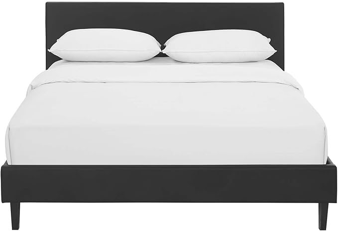 Modway Anya Upholstered Black Faux Leather Full Platform Bed with Wood Slat Support