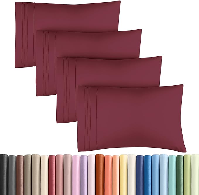 Queen Pillow Cases Set of 4 - Ultra Soft Hotel Quality Pillowcase Covers - Comfy, Cozy & Wrinkle Free - Shrinkage, Stain & Fade Resistant - Machine Washable Pillow Protectors - 4 Piece Set - Burgundy