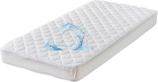 Waterproof Quilted RV Bunk Mattress Protector Pad for 30 x 75 Narrow Twin Camper Bed Padded Cot Size Matress Cover with Elastic Skirt White