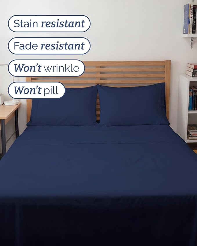 Full XL Bed Sheet - 4 Piece Full XL Bed Sheets Set - Ultra-Soft, Breathable & Cooling - Hotel Luxury Bedding for Women & Men with Deep Pockets - Wrinkle Free & Fade Resistant - Oeko-Tex - Navy Blue
