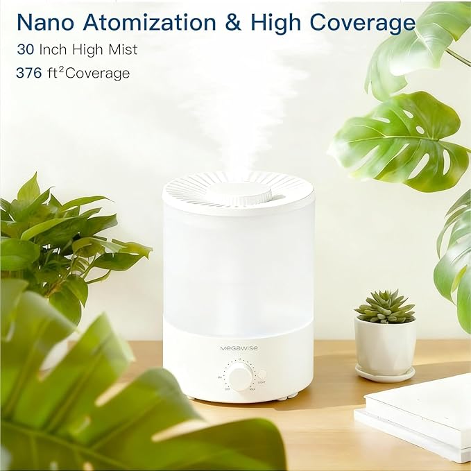 MEGAWISE 3.5L Cool Mist Humidifier – Ultra-Quiet Ultrasonic Vaporizer with Top-Fill Design, Essential Oil Diffuser, 7-Color Night Light & Auto Shut-Off