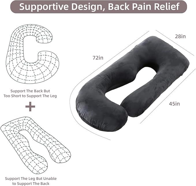 60 Inch Full Body Pregnancy Pillows for Sleeping Cooling Pregnancy Pillow,U Shaped Pregnancy Body Pillow,Maternity Pillows for Pregnant Women with Removable Washable Velvet Cover.(Black)