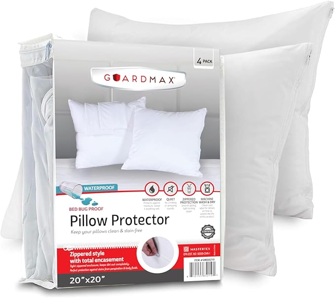Guardmax Jersey Knitted Throw Pillow Protector with Zipper - 4 Pack -100% Waterproof, Bed Bug Proof, Dust Mite Proof, & Hypoallergenic Pillow Covers - Premium Zippered Pillow Cases. (20 X 20)