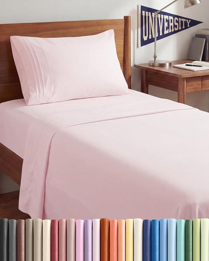 Twin XL Size 3 Piece Sheet Set - Comfy Breathable & Cooling Sheets - Hotel Luxury Bed Sheets for Women & Men - Deep Pockets, Easy-Fit, Soft & Wrinkle Free Sheets - Lavender Pink Oeko-Tex Bed Sheet Set