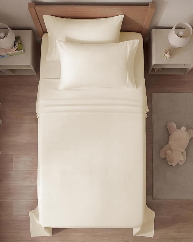 Twin 4 Piece Sheet Set - Comfy, Breathable & Cooling - Hotel Luxury Bedding for Women, Men, Kids, Teens & Children - 1 Flat & 1 Fitted Sheet & 2 Pillowcases w/ Deep Pockets - Wrinkle Free - Off White