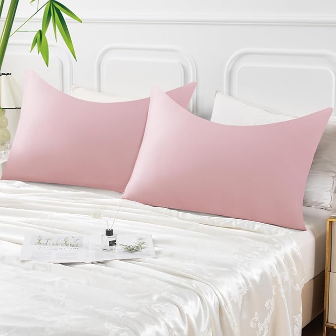 Curved Pillow Case Queen Size, Side Sleeper Pillow Cases Cover Cooling Rayon Derived from Bamboo with Zipper for hot Sleepers Hair and Skin, Breathable Silky Soft Pillowcase 1 Pack 20 * 30 Inches