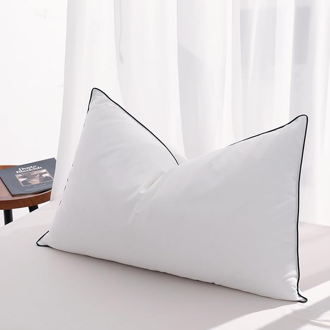 Flat Feather Down Pillows Pillows for Sleeping Queen Size Set of 1, Thin Hotel Pillow 1 Pack with Airyfil™ Fillings, Soft Bed Pillow for Stomach, Back Sleepers, Soft, 20×30 in.