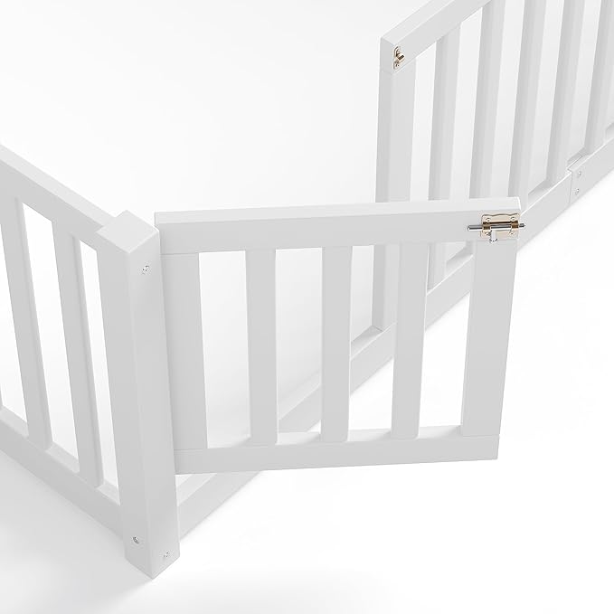 Bellemave Full Size Montessori Floor Bed with 23.5" High Rails, Pine,Plywood Full Floor Bed with Small Door, White