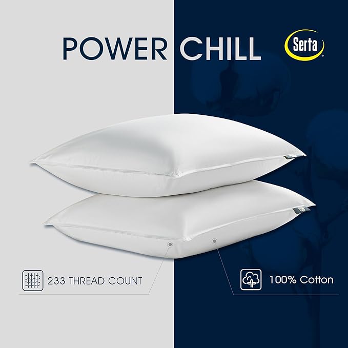 Serta 233 Thread Count White Goose Feather Down Fiber Pillows Medium Firm King Size Pillows Set of 2 Pack 100% Cotton Hotel Collection Bed Pillow for Side Sleeper