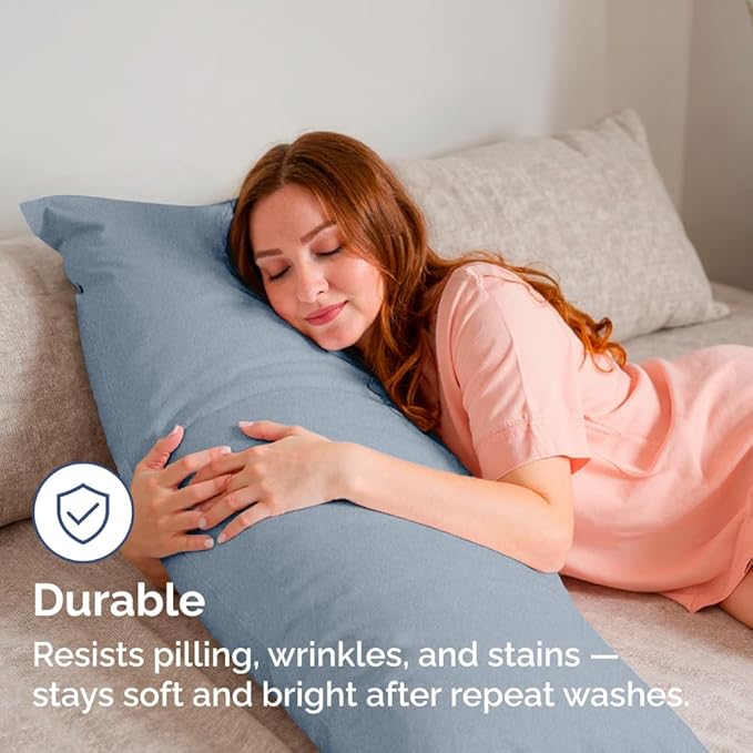 Body Pillowcases Set of 4-20x54 Long Body Pillow Case - Soft Body Pillow Cover for Sleeping & Side Sleepers - Comfy Breathable & Fade Free - Machine Washable w/Envelope Enclosure - (Heathered Blue)