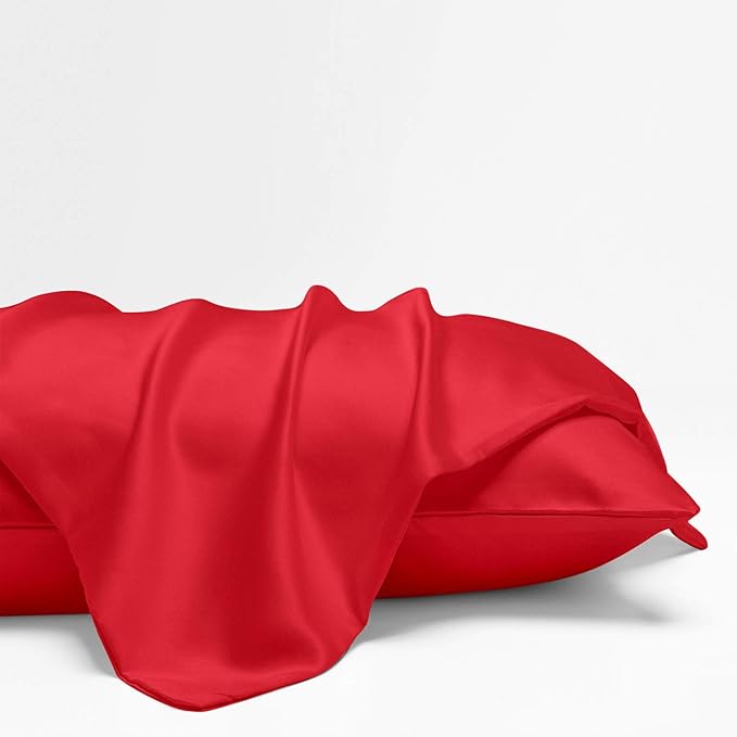 NTBAY Zippered Satin Pillow Cases for Hair and Skin, Luxury Queen Hidden Zipper Pillowcases Set of 2, 20x30 Inches, Red