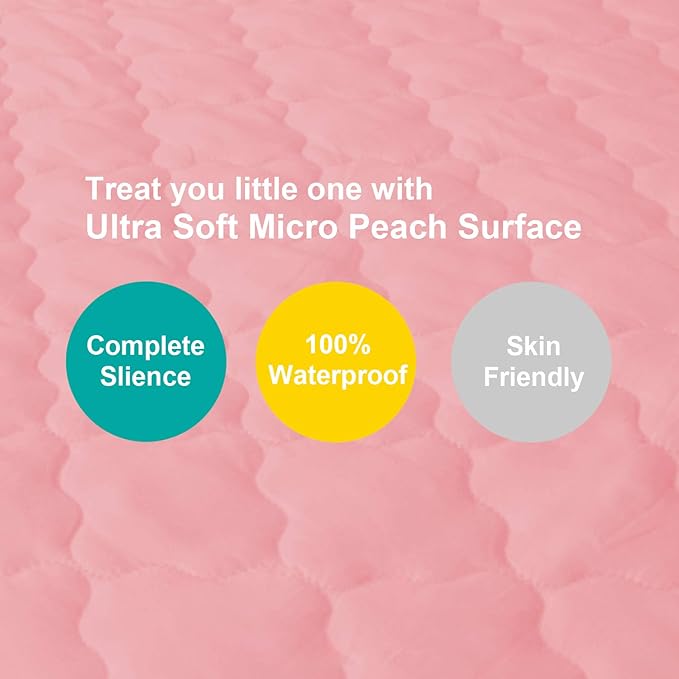 Mattress Pad Cover for Pack and Play Girls, Ultra Soft Pink Waterproof Playard Sheet|Mini Crib Sheet Quilted 39" x 27" fits for Baby Foldable and Playard Mattress, Portable Mini Crib