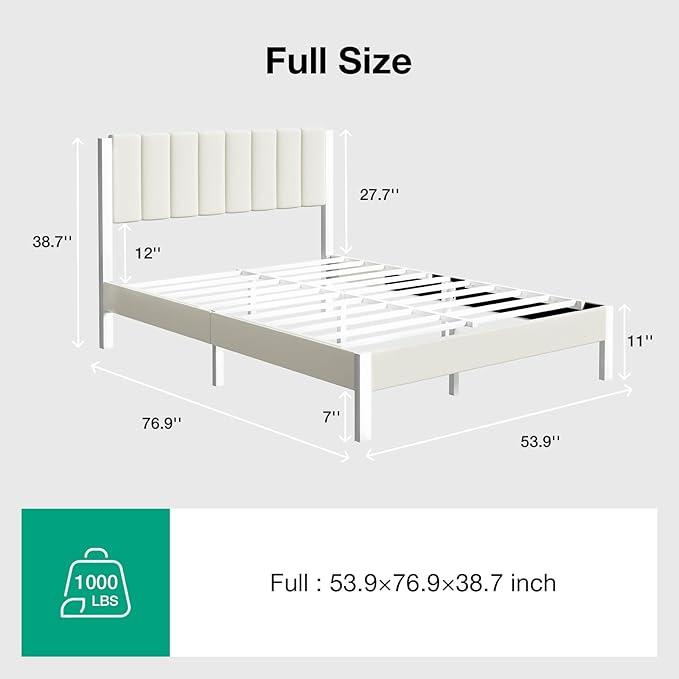 Novilla Full Bed Frame with Piano Keys Headboard and Footboard, Metal Platform Bed Frames Full Size, No Box Spring Needed, Easy Assembly, Steel Slats Support, Velvet White