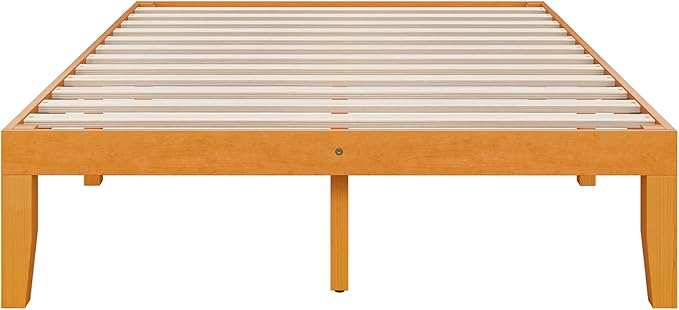 DUMOS 14 Inches Full Size Wood Platform Bed Frame, Solid Wooden Mattress Foundation with Heavy Duty Wood Slat Support, Sturdy, No Box Spring Needed, Natural Pine