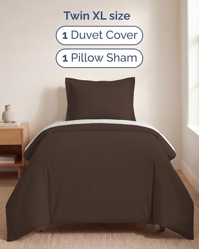 Duvet Cover Twin/Twin XL Size Set - Extra Soft Twin/Twin XL Duvet Cover 68" x 90" with 1 Pillow Sham - Hotel Luxury, Easy Care, Fade Free w/ Zipper Closures & Ties - Comfy, Cozy & Breathable (Brown)