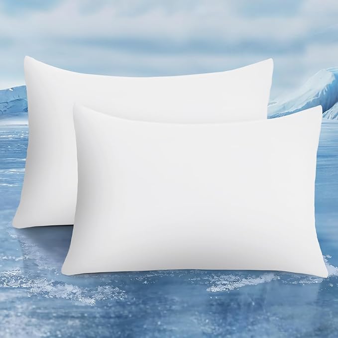 LUXEAR Cooling Pillow Cases, 2 Pack Stretch Arc-Chill Q-max >0.5 Cool Pillowcases Fit Standard & Queen Size Pillows, Protecting Hair & Skin, Gifts for Women & Men, Hot Sleeper, Night Sweats - White