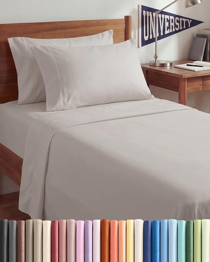 Twin XL 4 Piece Sheet Set - Comfy, Breathable & Cooling - Soft Hotel Luxury Bedding for Women, Men, Kids, Teens and Children - 1 Flat & 1 Fitted Sheet & 2 Pillowcases with Deep Pockets - Light Grey