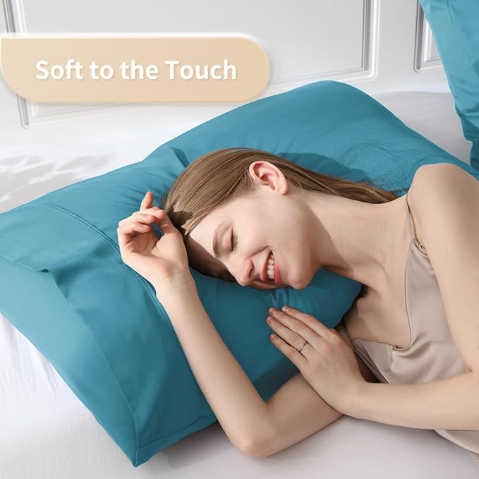 Standard Pillowcases, Cooling Viscose from Bamboo Pillow Covers with Envelope Closure, Soft Moisture-Wicking for Hot Sleepers, Hair and Skin-Friendly, Blue, 2 Pack