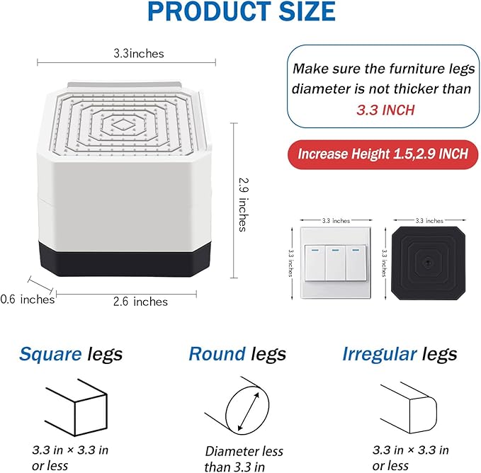 ANNKUT Bed Risers and Furniture Risers, Heavy Duty Adjustable Lifting Blocks for Couches, Desks, and Chairs, Elevates 1.5 or 3 Inches, Holds up to 4000 lbs (White)