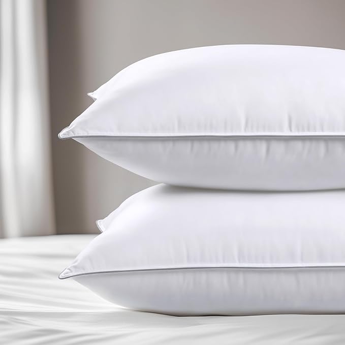 viewstar Bed Pillows Queen Sizes Set of 2, Hotel Quality Cooling Down Alternative Gusseted Pillows for Side, Back, or Stomach Sleepers, Double Stitch White