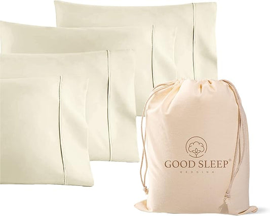 1000 TC Ivory King Pillowcases Set of 4 100% Egyptian Cotton Pillow Cases with Long Staple Cotton & Sateen Weave, Silky Soft Hotel - Like Bed Pillow Covers for Comfy Sleeping, Snug Fit