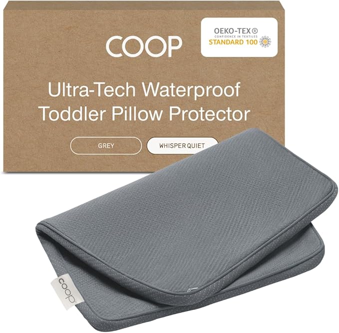 Coop Home Goods Ultra-Tech Toddler Pillow Protector Grey for Memory Foam Pillows, Waterproof, Toddler Size Pillow Covers, Oeko-Tex Certified, Breathable, Zippered Covers, Machine Washable
